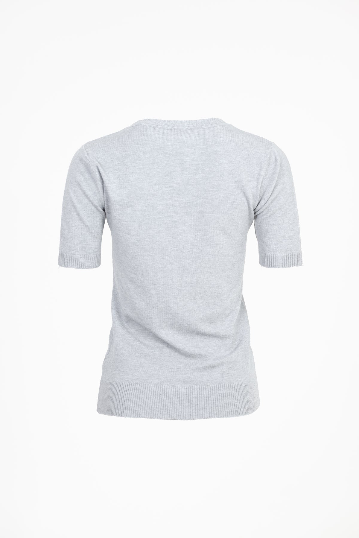 Дамска блуза фино плетиво с къс ръкав – Soft Grey Knit
