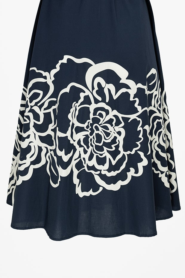 Дълга риза рокля в тъмносиньо с колан - Navy Bloom