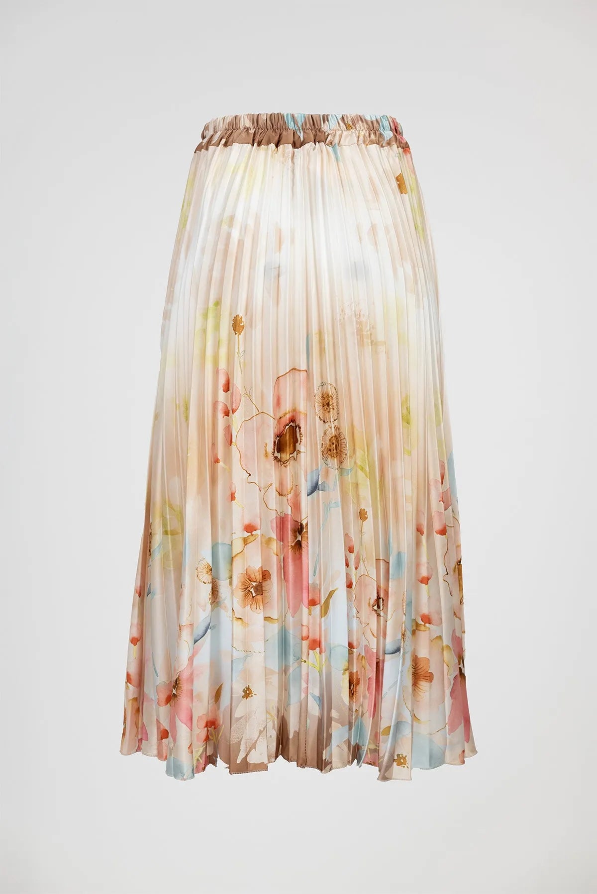 Дълга сатенена плисе пола с акварелен принт - Pastel Muse