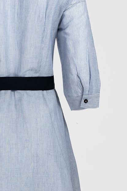 Памучна риза рокля с бродерия и колан - Blue Poise