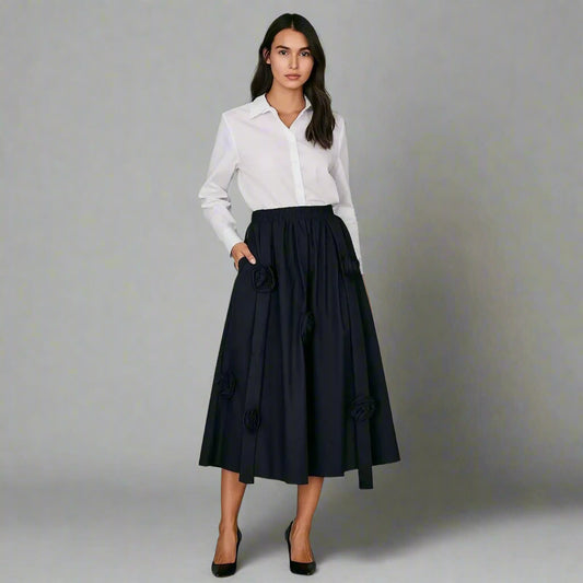 Черна миди пола с 3D рози | колекция есен-зима 6Sense