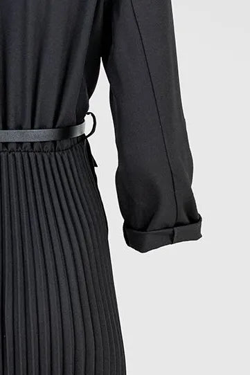 Черна рокля-сако с плисирана пола - Black Muse-рокли-6Sense