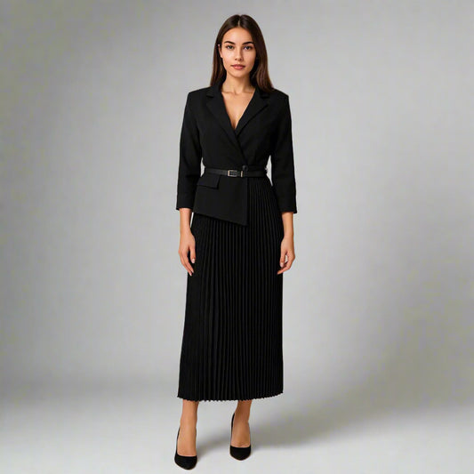 Черна рокля-сако с плисирана пола | колекция есен-зима 6Sense