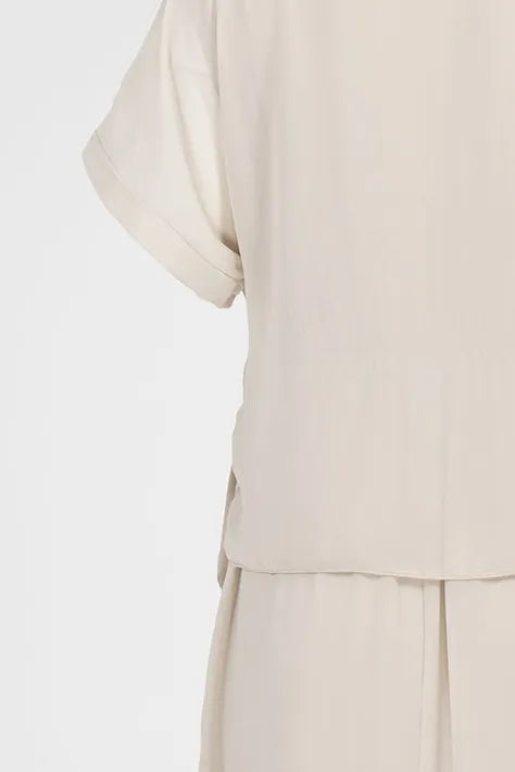 Дамска миди рокля в шампанско бежово - Champagne Wrap-рокли-6Sense