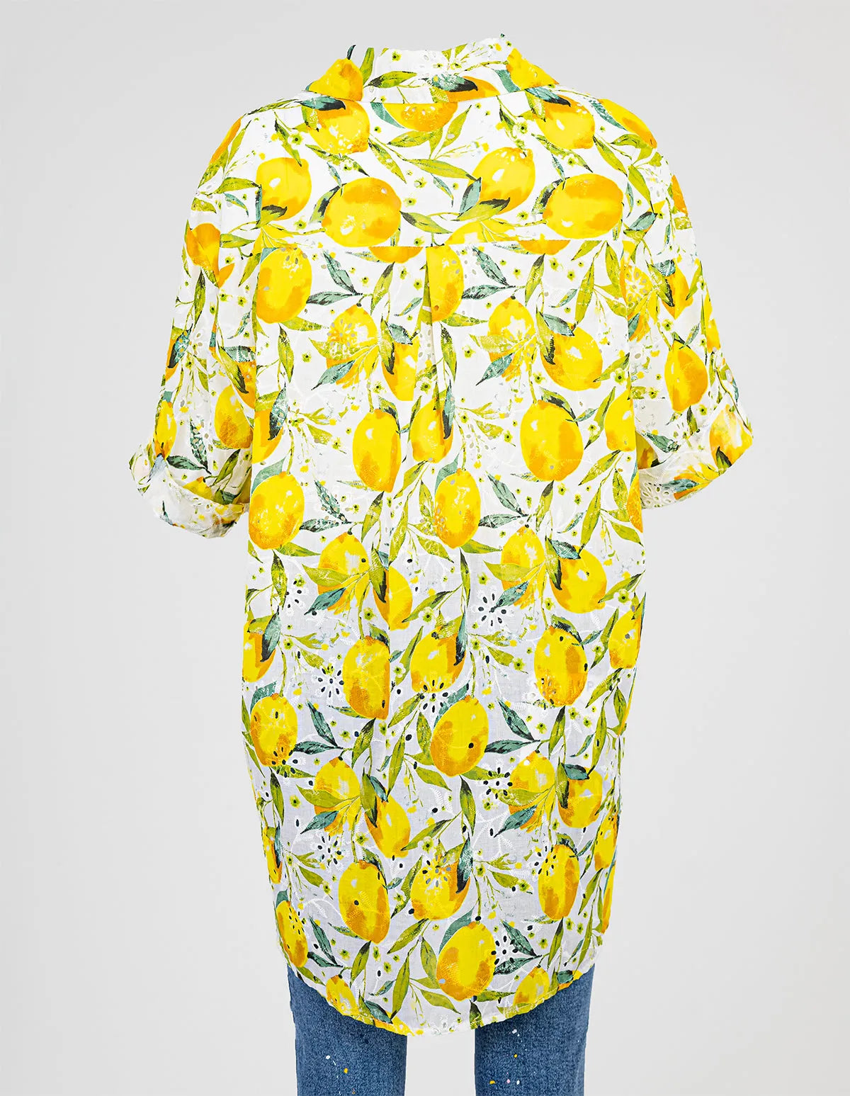 Дамска памучна лятна риза с лимони Plus Size - Citrus Whisper-ризи-6Sense