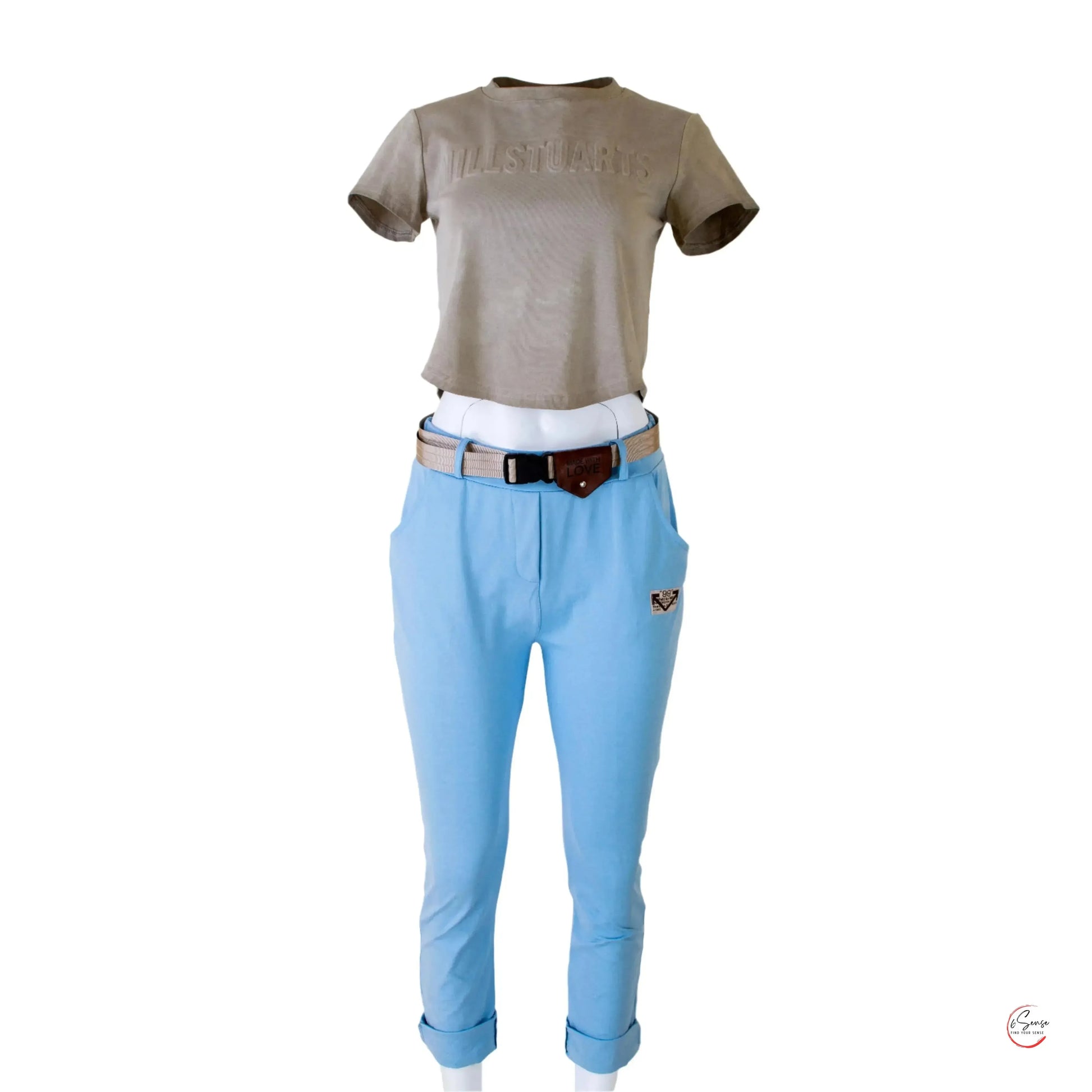 Светлосини дамски панталони с колан Made with Love – Летен шик с доза нежност 💙