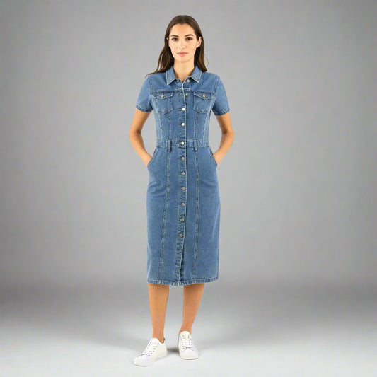 Дънкова рокля Denim Grace с копчета | 6sense.bg 💙