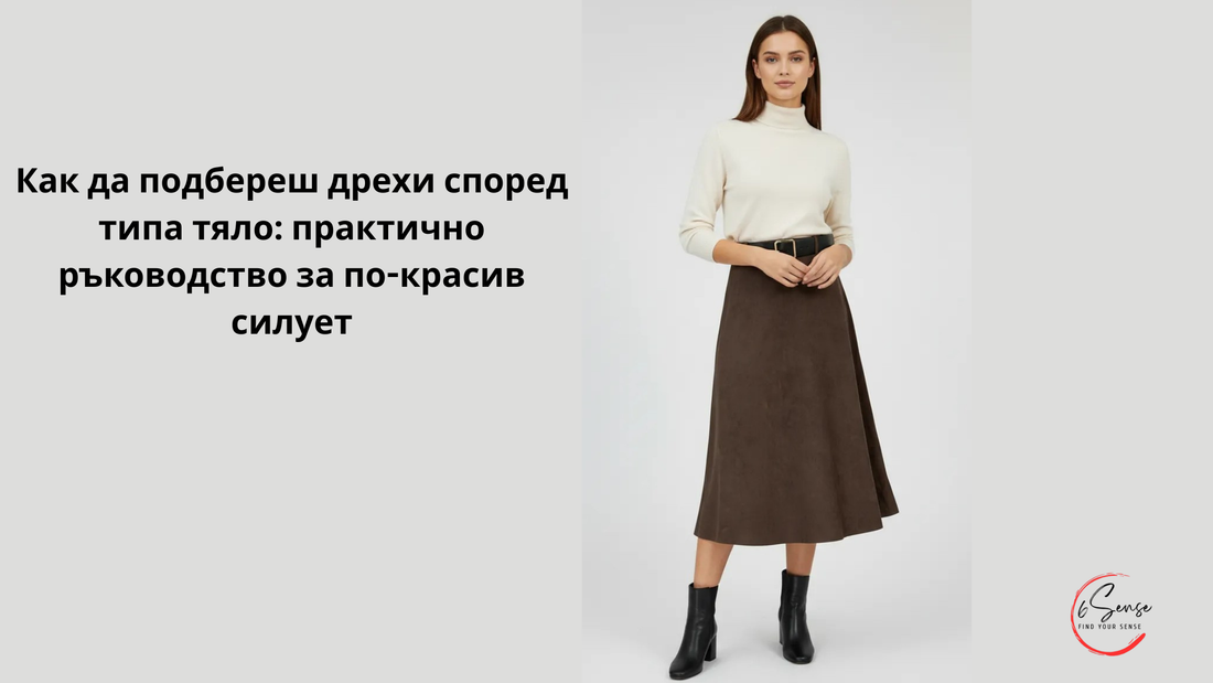 Практично ръководство за по-красив силует – жена с А-линия пола в цвят какао и светъл пуловер, пример за балансиран и издължен силует, практично ръководство за по-красиви пропорции