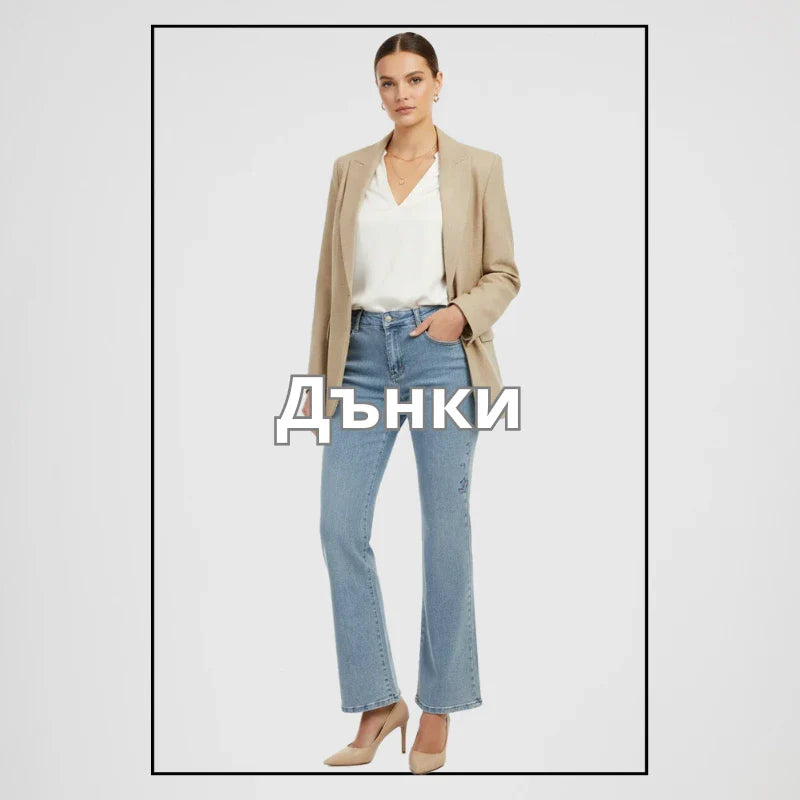 Дамски дънки с широк крачол, стилен вид с blazer и комфортни обувки