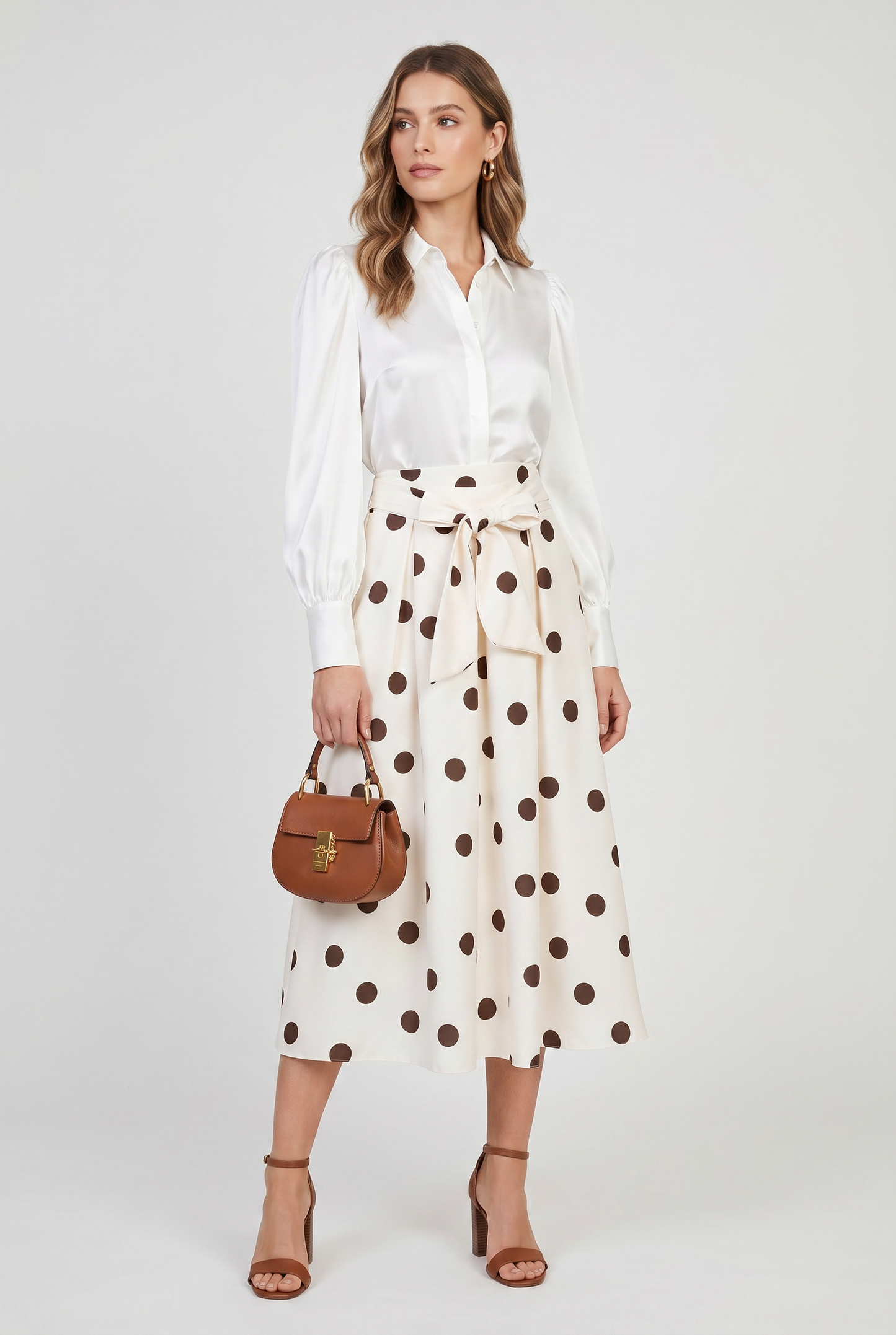 Екрю пола на кафеви точки с колан и странични джобове - Marina Dot