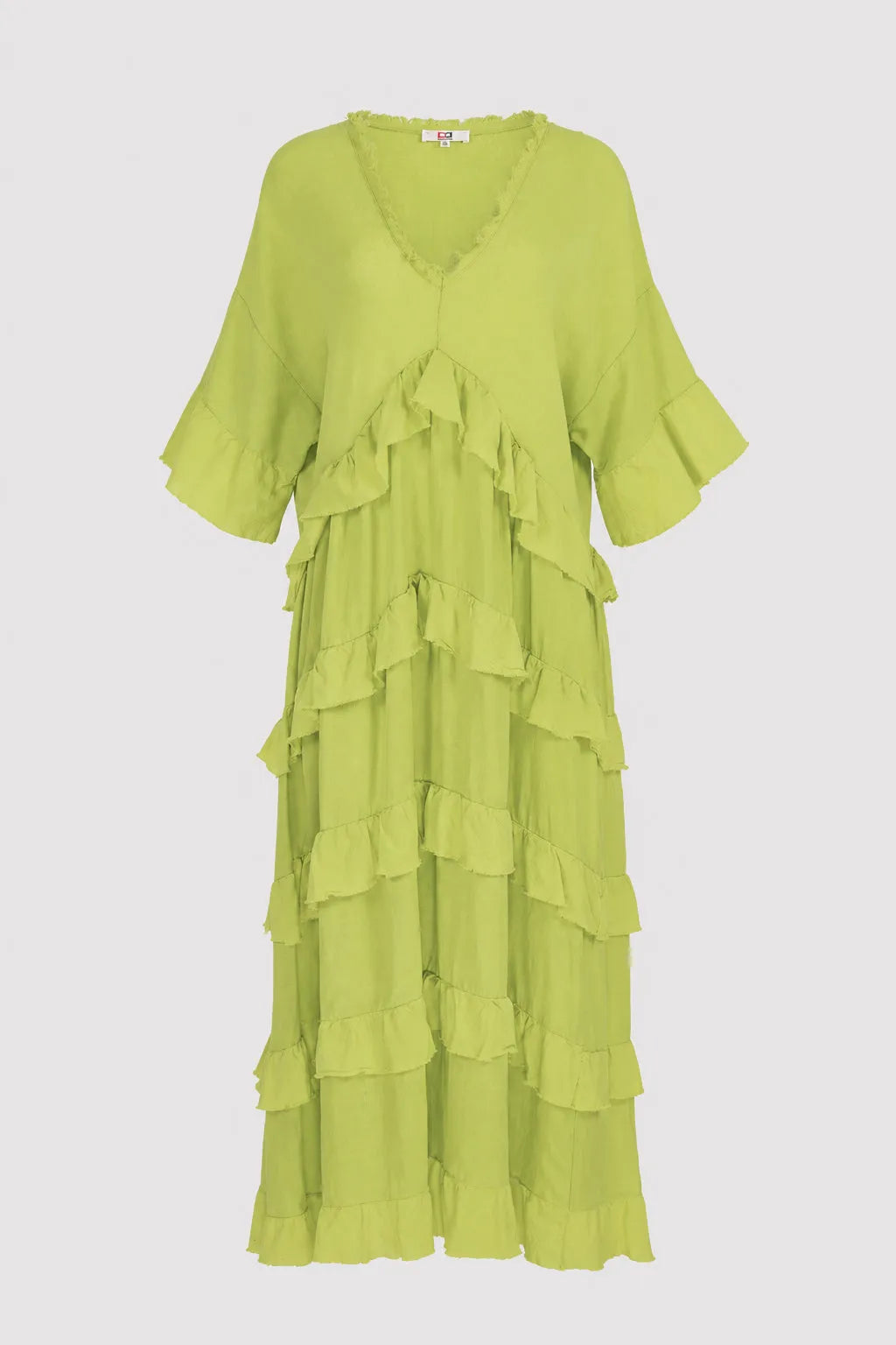Лятна ленена лайм рокля с волани Plus Size – Citrus Muse-рокли-6Sense