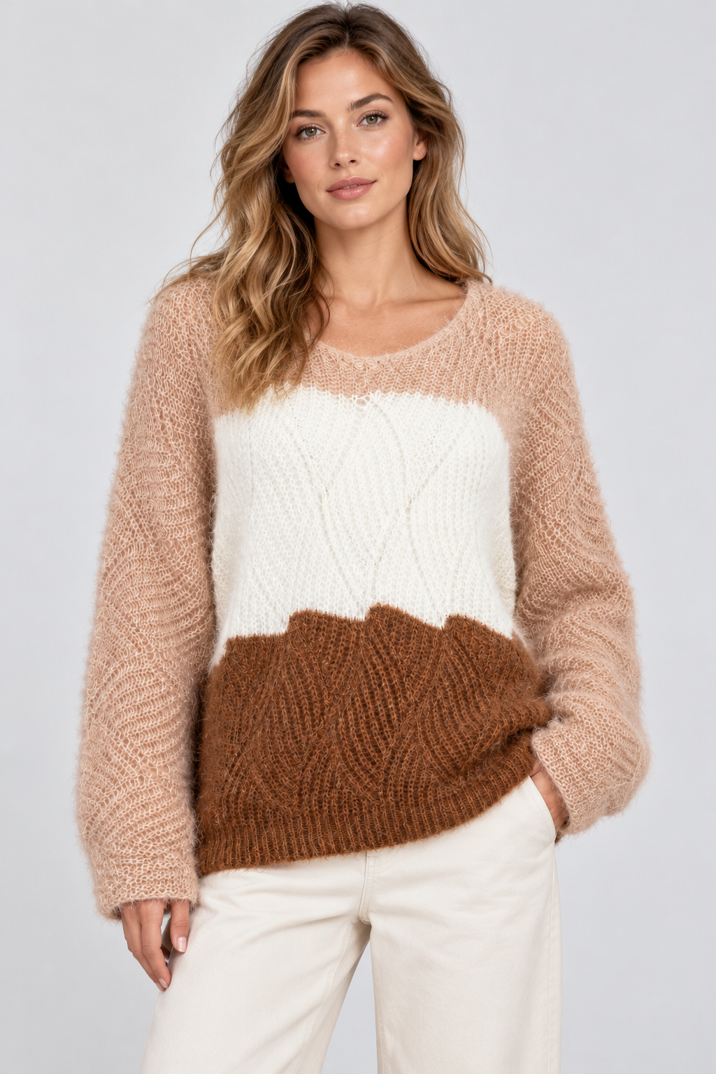 Дамски мохер пуловер трицветен – Tricolor Mohair