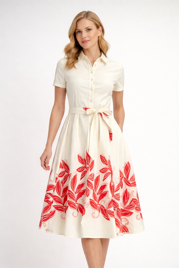 Дамска рокля с колан – Scarlet Leaves