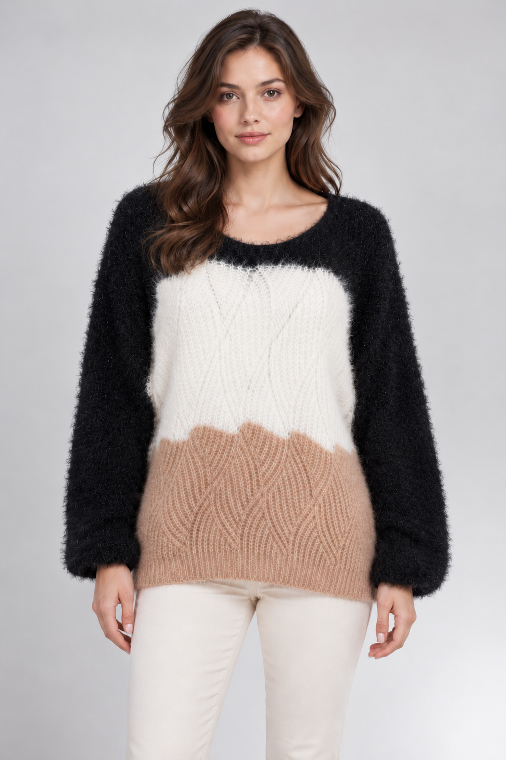 Дамски мохер пуловер трицветен – Tricolor Mohair