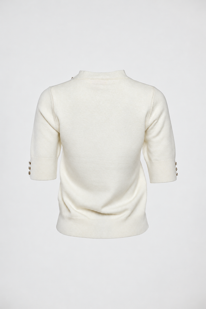 Дамска фина плетена блуза в екрю - Ivory Button Knit
