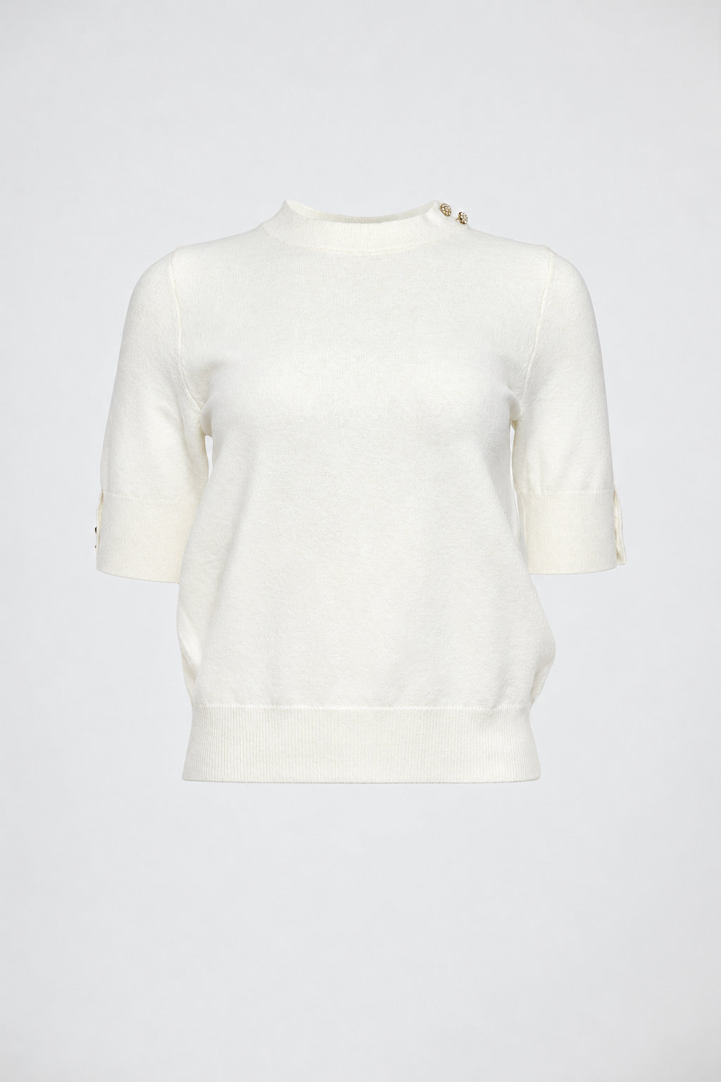 Дамска фина плетена блуза в екрю - Ivory Button Knit