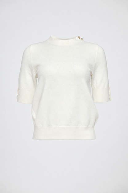 Дамска фина плетена блуза в екрю - Ivory Button Knit