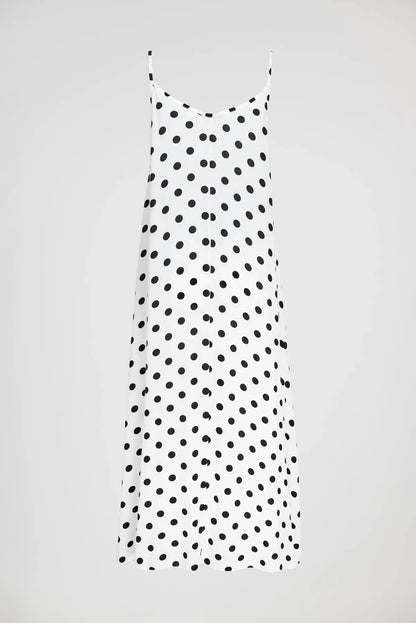 Бяла рокля на точки с презрамки – Ivory Dots-рокли-6Sense