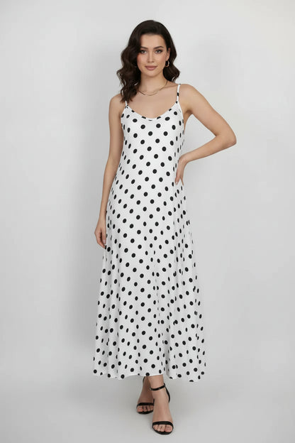 Бяла рокля на точки с презрамки – Ivory Dots-рокли-6Sense