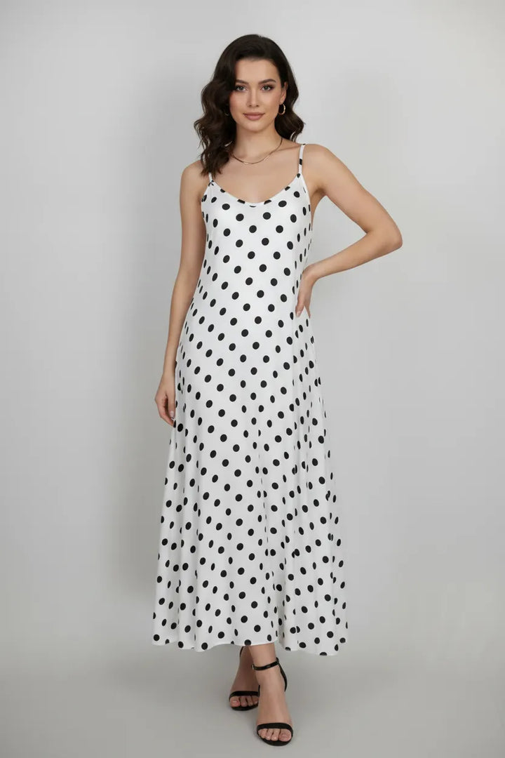 Бяла рокля на точки с презрамки – Ivory Dots-рокли-6Sense