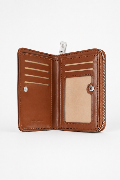 Дамско портмоне от еко кожа с цип – Brown Compact
