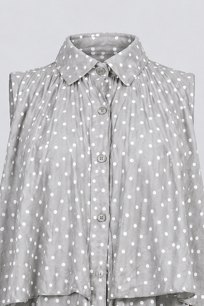 Дамска рокля на точки с волани в таупе нюанс – Lime Dots