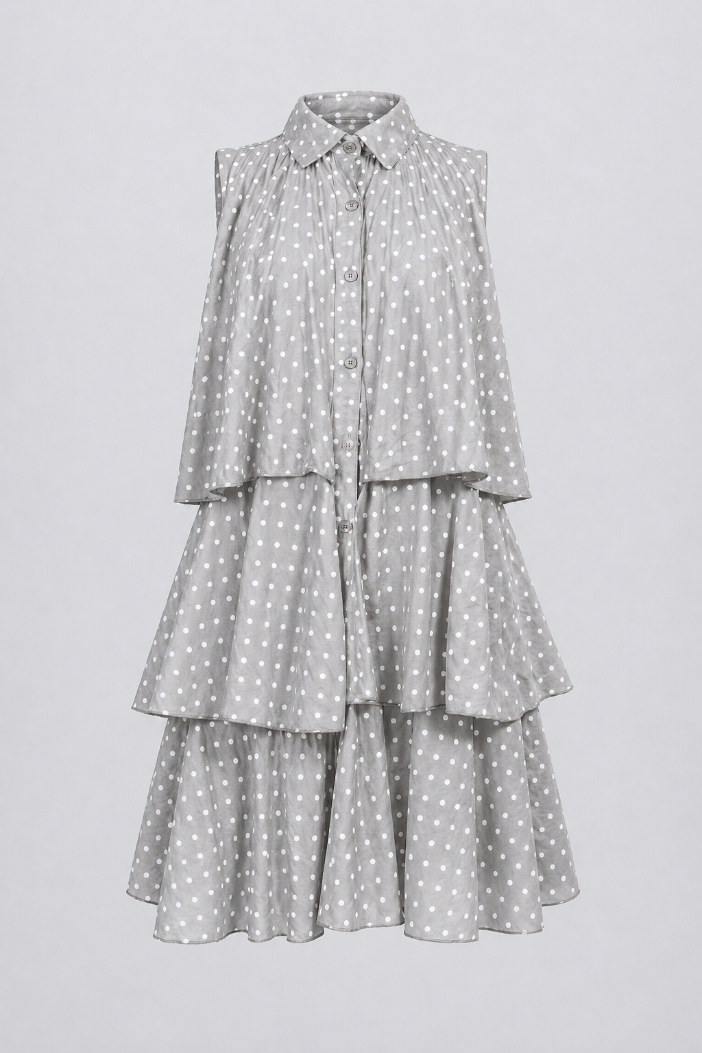 Дамска рокля на точки с волани в таупе нюанс – Lime Dots