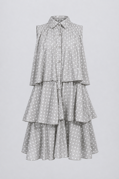 Дамска рокля на точки с волани в таупе нюанс – Lime Dots