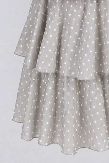 Дамска рокля на точки с волани в таупе нюанс – Lime Dots