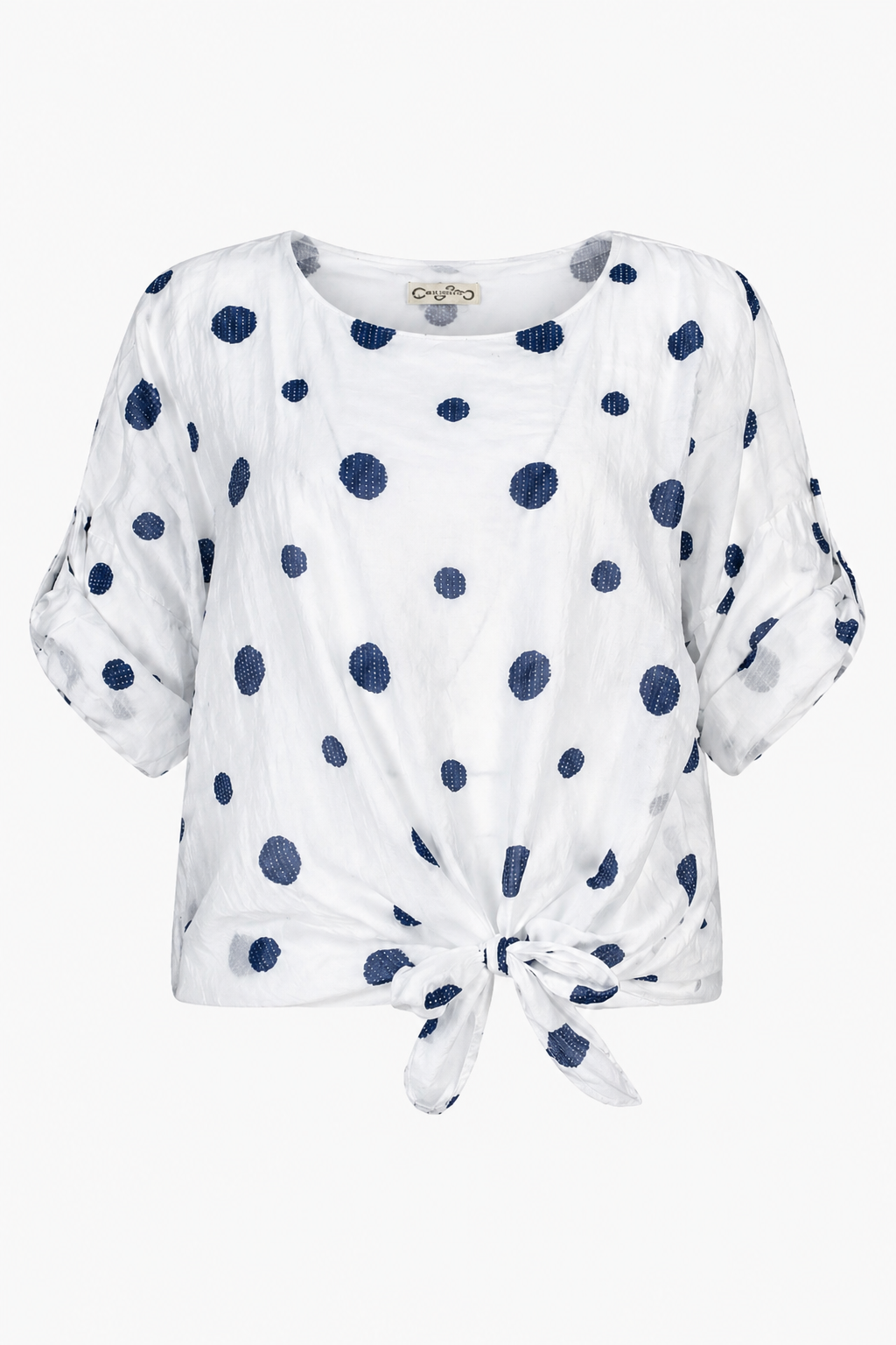 Дамска блуза с връзка и десен на точки от тенсел – Summer Dot