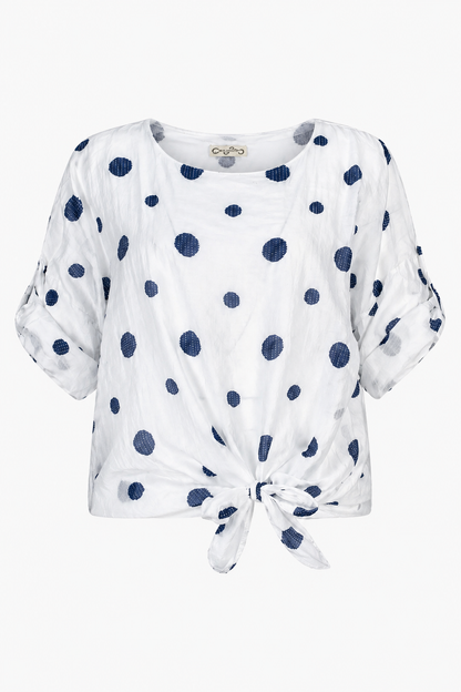 Дамска блуза с връзка и десен на точки от тенсел – Summer Dot