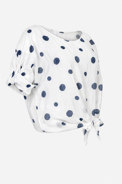 Дамска блуза с връзка и десен на точки от тенсел – Summer Dot