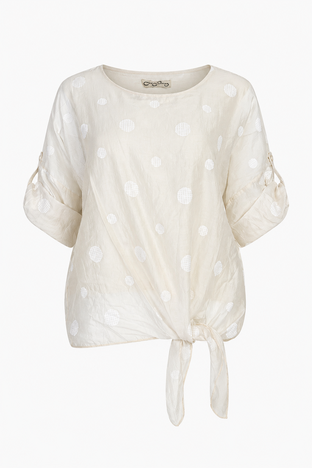 Дамска блуза с връзка и десен на точки от тенсел – Summer Dot
