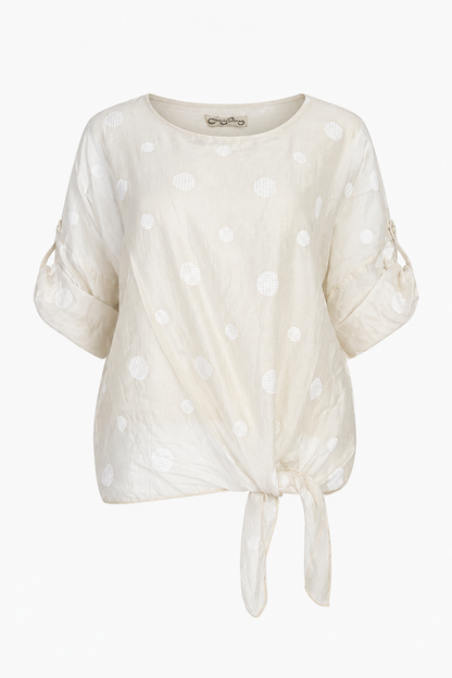 Дамска блуза с връзка и десен на точки от тенсел – Summer Dot