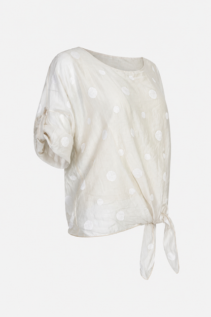 Дамска блуза с връзка и десен на точки от тенсел – Summer Dot