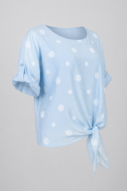 Дамска блуза с връзка и десен на точки от тенсел – Summer Dot