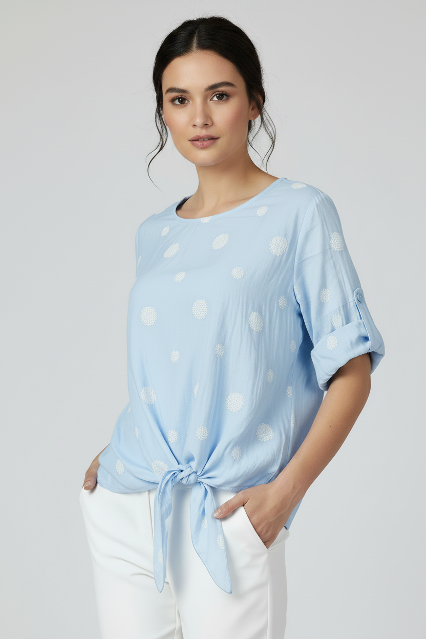 Дамска блуза с връзка и десен на точки от тенсел – Summer Dot