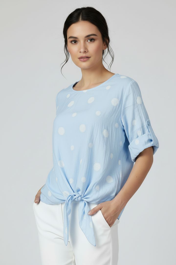 Дамска блуза с връзка и десен на точки от тенсел – Summer Dot