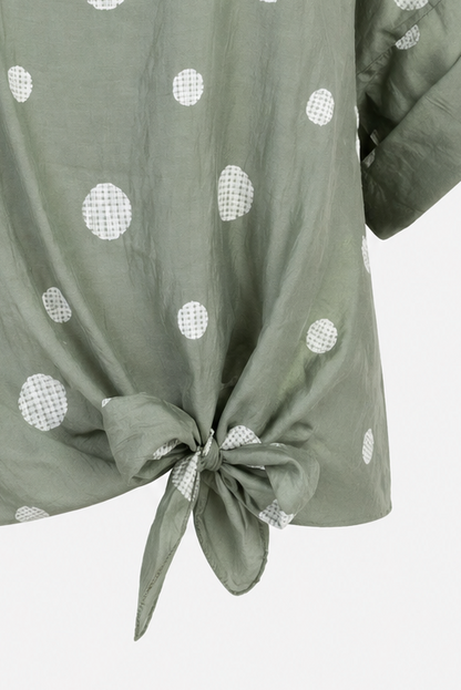 Дамска блуза с връзка и десен на точки от тенсел – Summer Dot