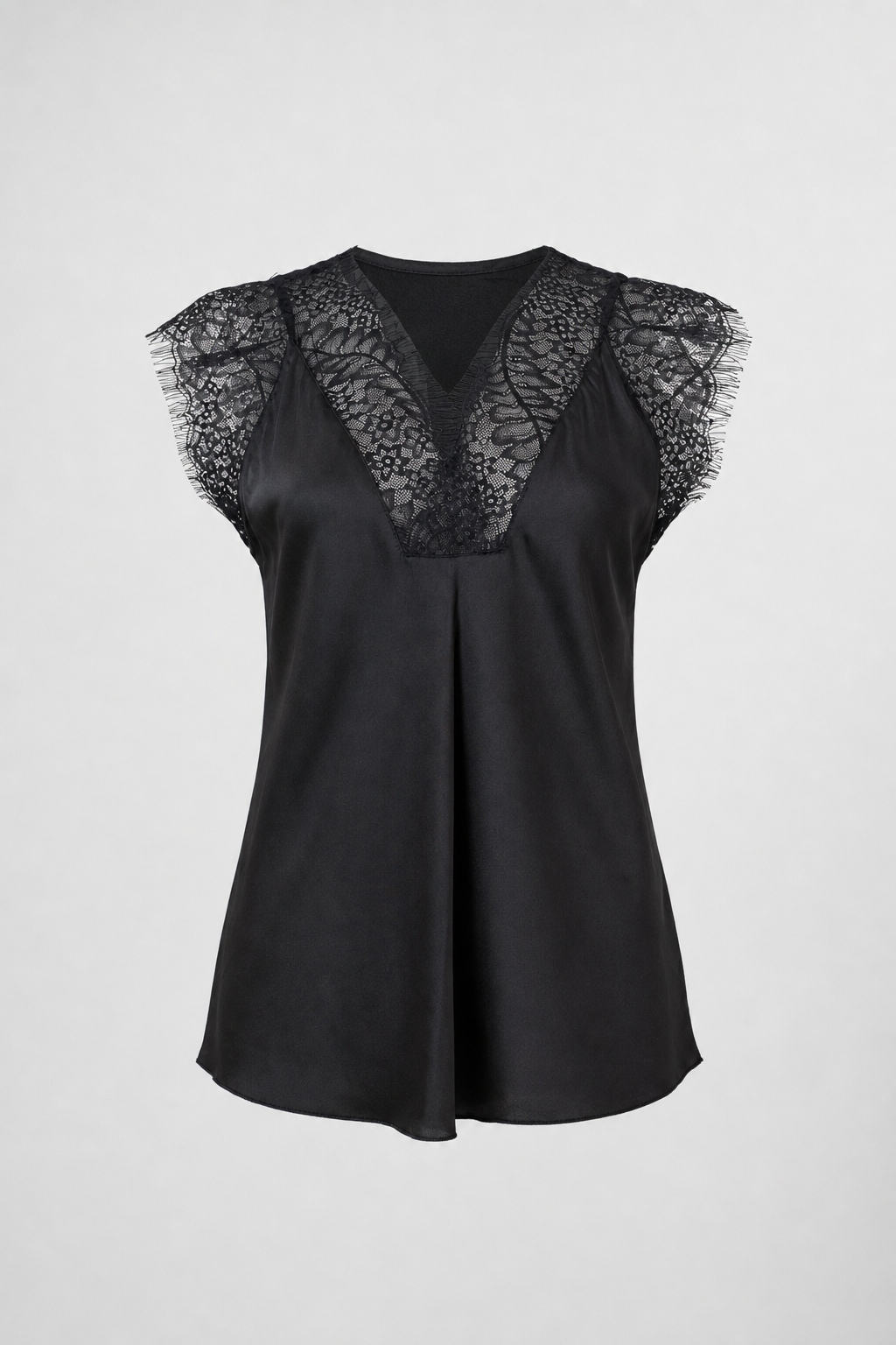 Дамски черен сатениран топ с дантела – Noir Lace