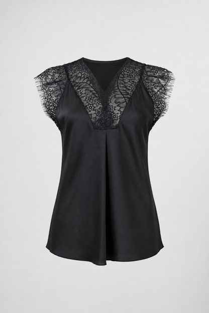 Дамски черен сатениран топ с дантела – Noir Lace