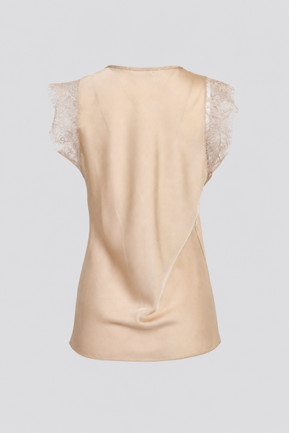 Дамски бежов сатениран топ с дантела – Nude Lace
