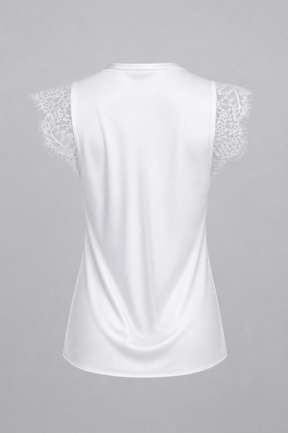 Дамски бял сатениран топ с дантела – Pure Lace