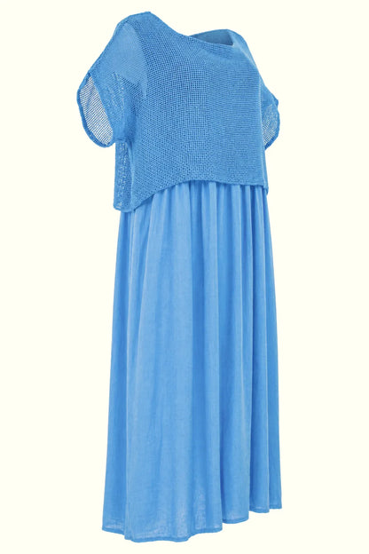 Ленена бохо рокля с плетена горна част - Blue Breeze-рокли-6Sense