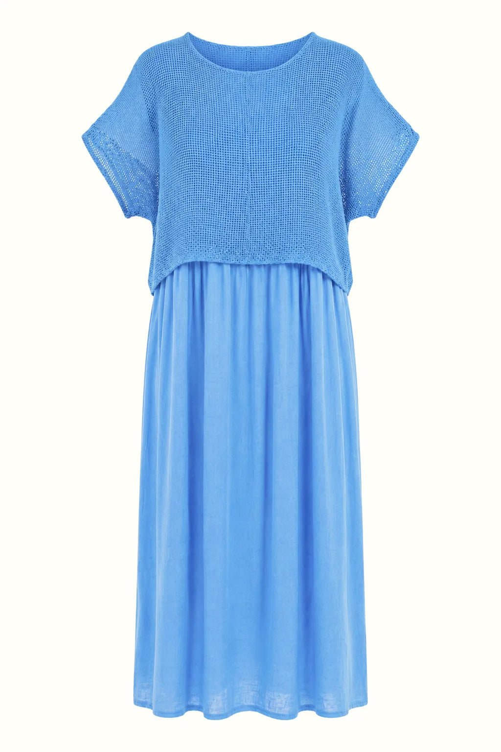 Ленена бохо рокля с плетена горна част - Blue Breeze-рокли-6Sense