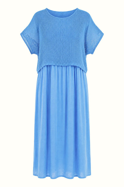 Ленена бохо рокля с плетена горна част - Blue Breeze-рокли-6Sense