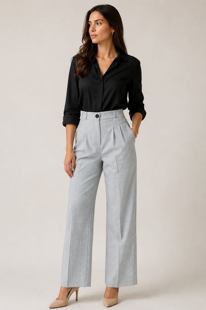 Дамски светлосив чино панталон с висока талия – Soft Grey Chino