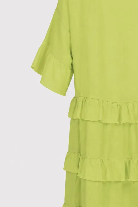 Лятна ленена лайм рокля с волани Plus Size – Citrus Muse-рокли-6Sense