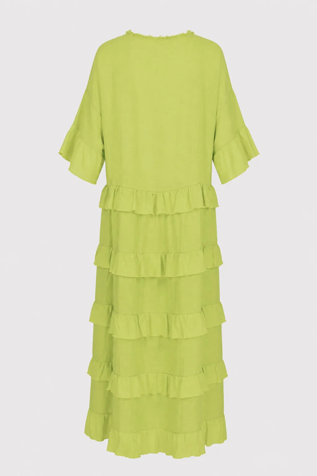 Лятна ленена лайм рокля с волани Plus Size – Citrus Muse-рокли-6Sense
