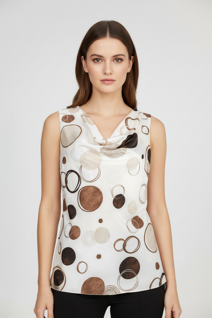 Сатенен потник с гръцко деколте на точки – Brown Circles